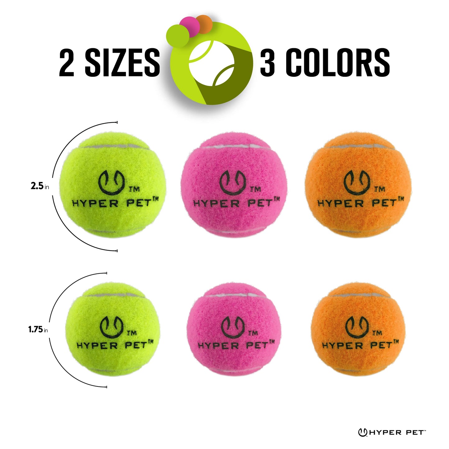 Hyper Pet Tennis Balls for Dogs 12 Pack 2.5'' Durable Non-Toxic Balls