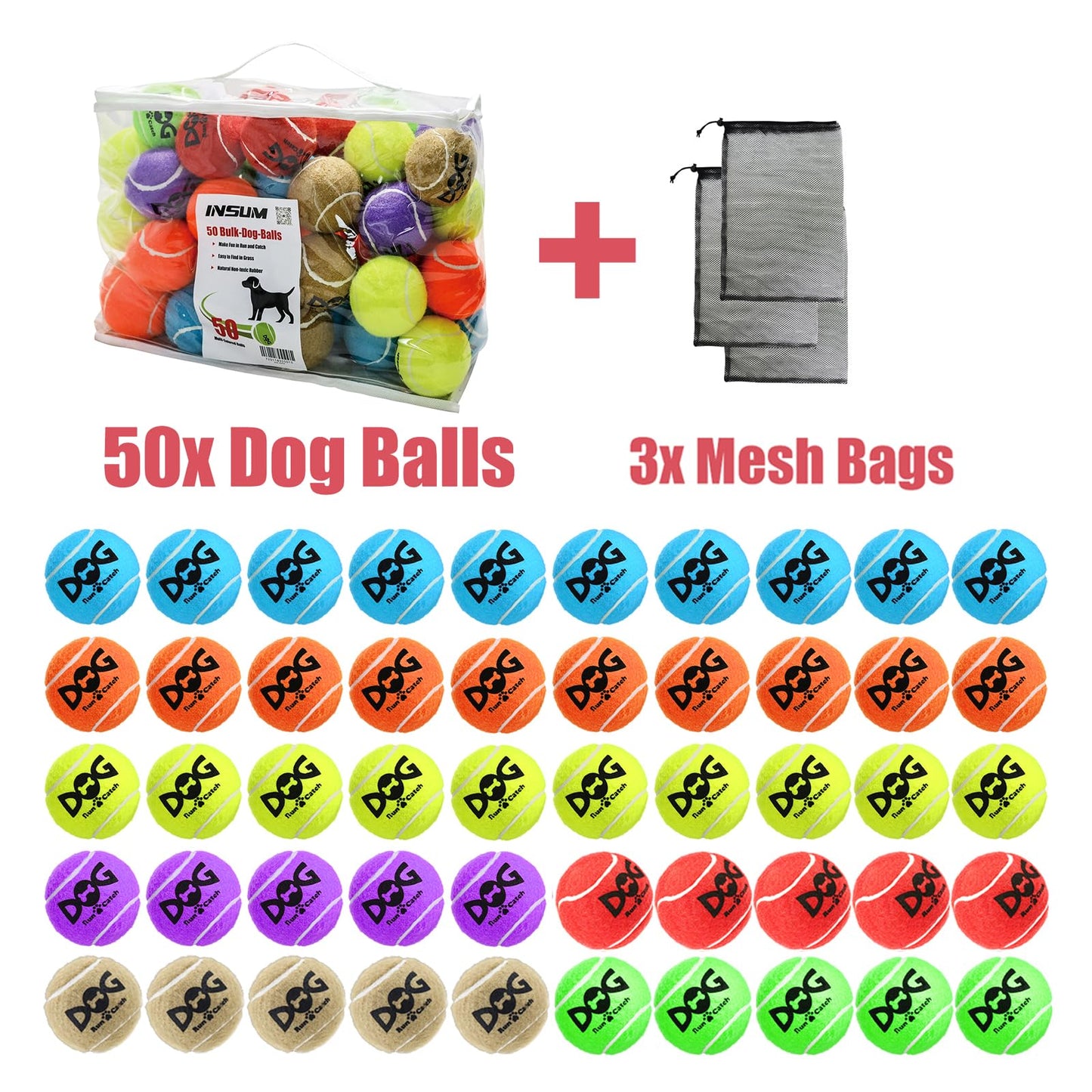 INSUM Tennis Balls for Dogs Bulk 50 Pack 2.5'' Durable Non-Toxic Balls