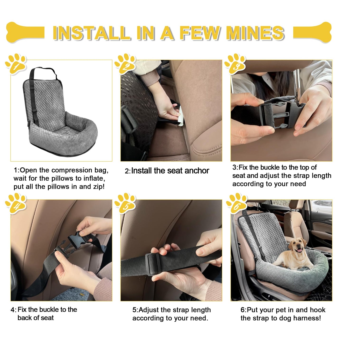 Dog Car Seat for Small Medium Dogs,Detachable Washable Travel Seat