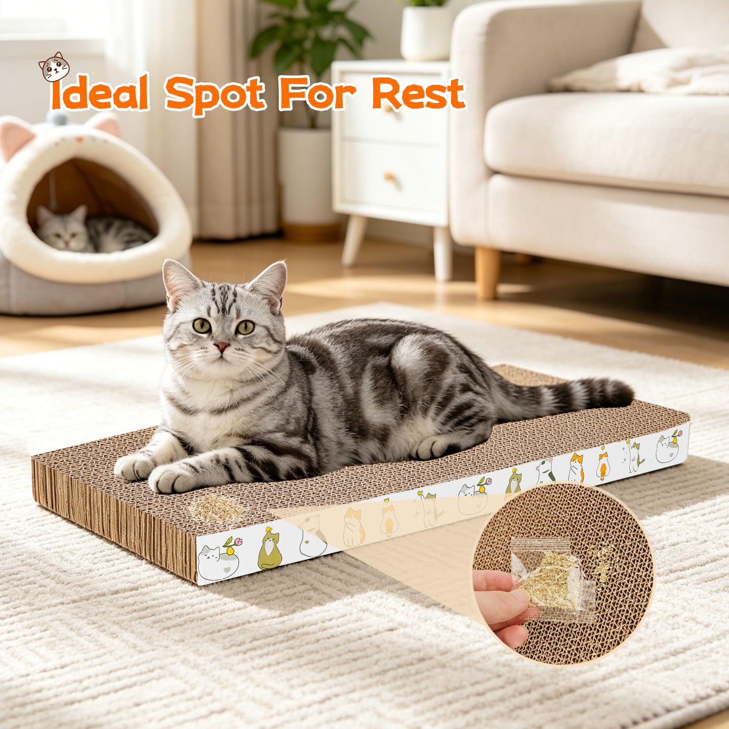 PatiencET Cardboard Cat Scratcher Pads, 4-Pack (2 Flat Pads