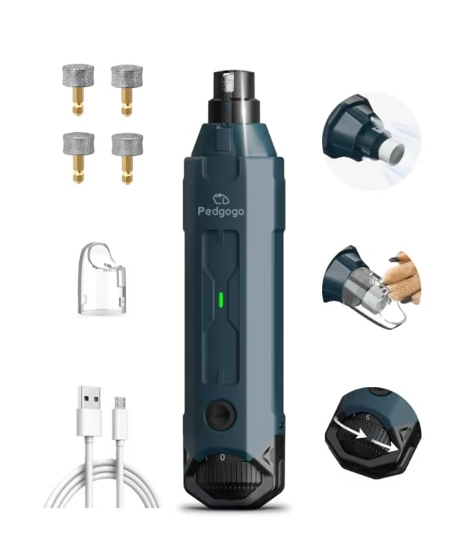 Pedgogo 6-Speed Dog Nail Grinder& 5 Grinding Heads Super Quiet Trimmer