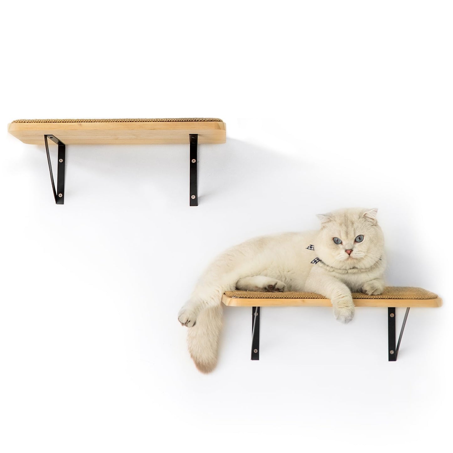 Ewenono 2Pack Wooden Cat Wall Shelves with Sisal Mat, Cat Wall Bed