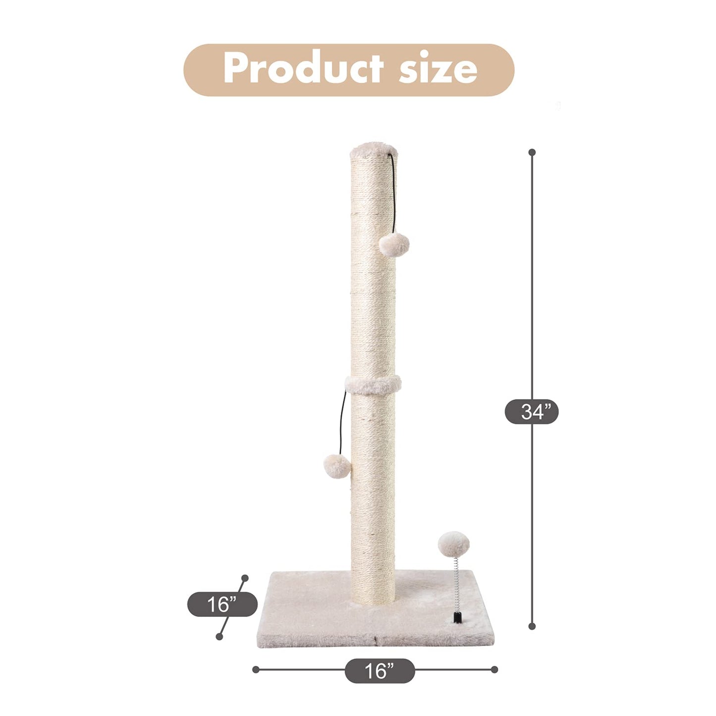 MECOOL 34” Tall Cat Scratching Post Basics Kitten Scratcher Trees