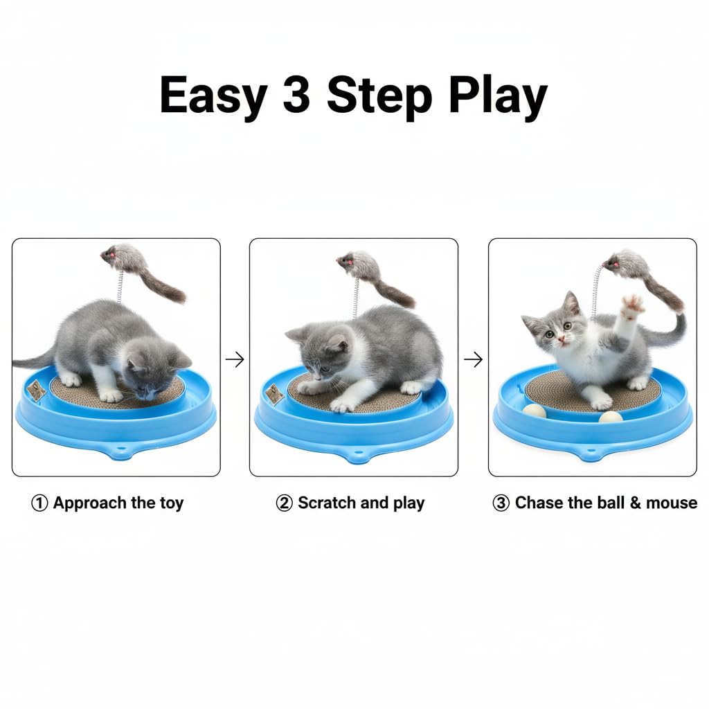AUOON Cat Scratcher Toy with Ball Track 1 Interactive Cat Toy, Pad