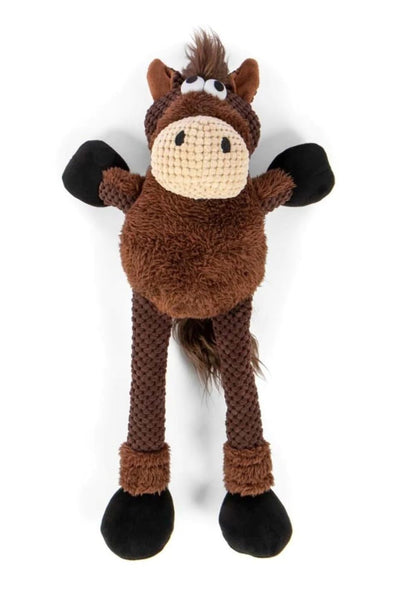 goDog Checkers Skinny Horse Squeaky Plush Dog Toy, Chew Guard Plush