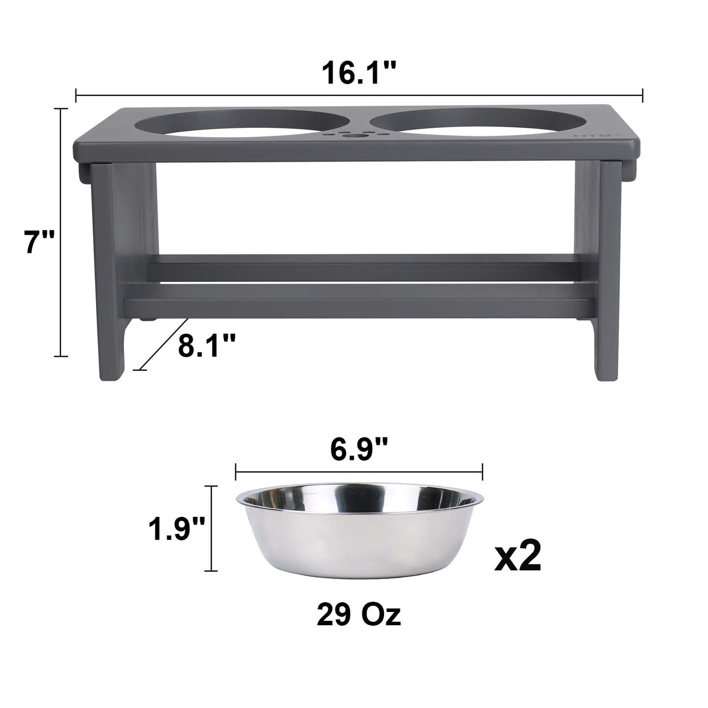 HTB Elevated Dog Bowls, Raised Dog’s Food Stand with 2 Feeder