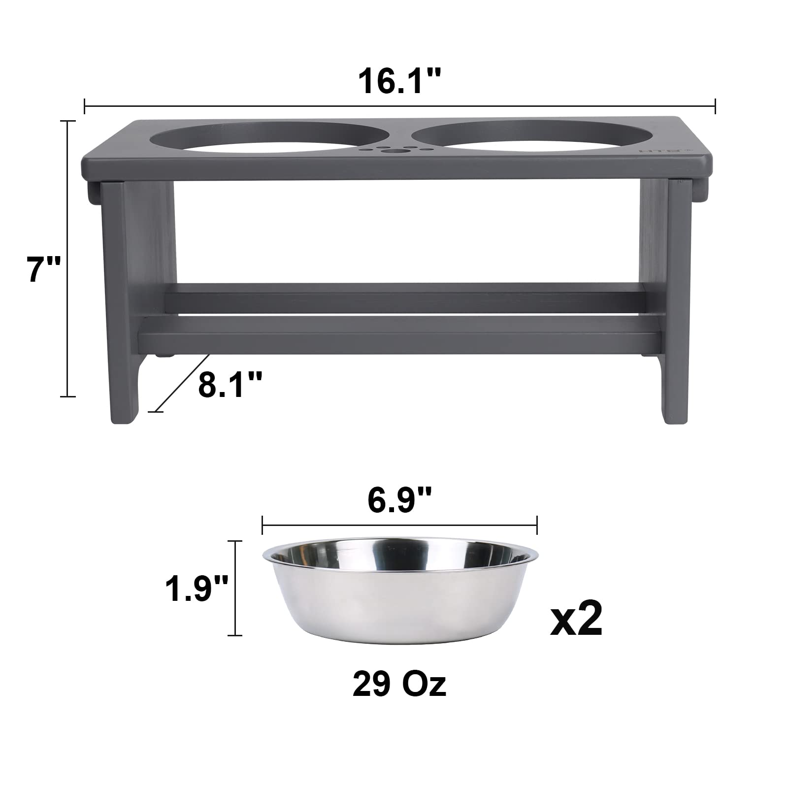 HTB Elevated Dog Bowls, Raised Dog’s Food Stand with 2 Feeder