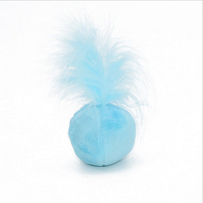 PETFAVORITES Furry Rattle Ball Cat Toy with Feather and Catnip