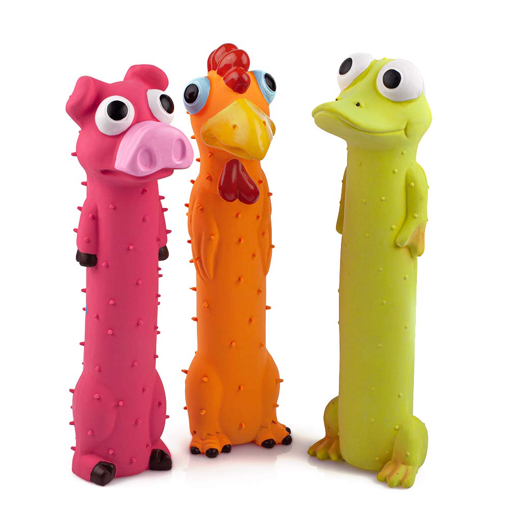 CHIWAVA 3 Pack 9" Squeaky Latex Dog Toys Standing Stick Animal Toys