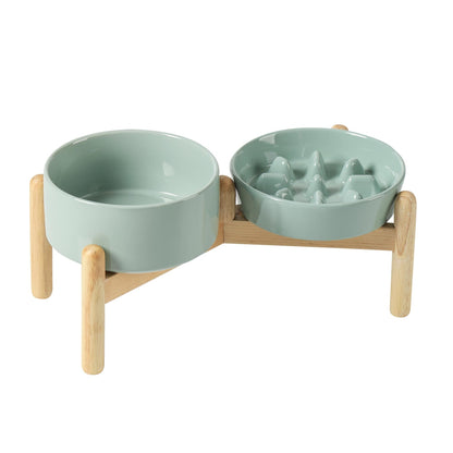 Havniva Ceramic 0.9 Cup Raised Slow Feeder Dog Bowl Set, Elevated Bowl