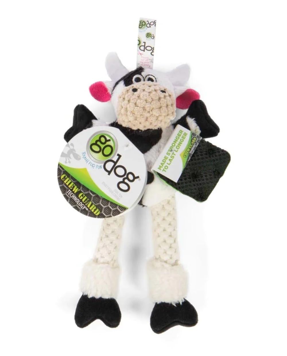 goDog Checkers Skinny Horse Squeaky Plush Dog Toy, Chew Guard Plush