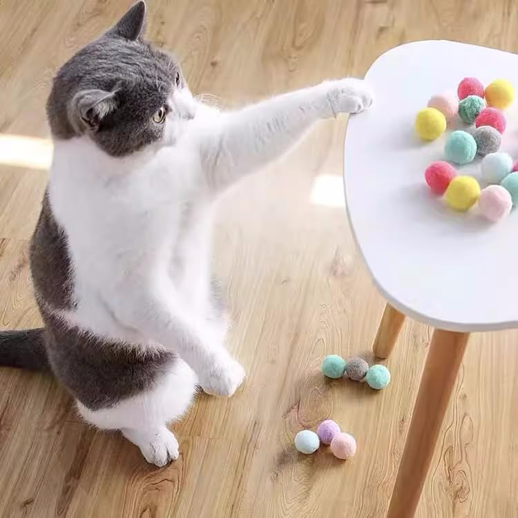 3MNSCD 100pcs Cat Toy Ball Launcher Set Fun Colorful Plush Self Set
