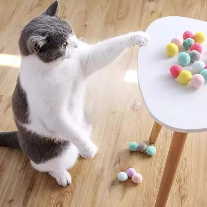 3MNSCD 100pcs Cat Toy Ball Launcher Set Fun Colorful Plush Self Set