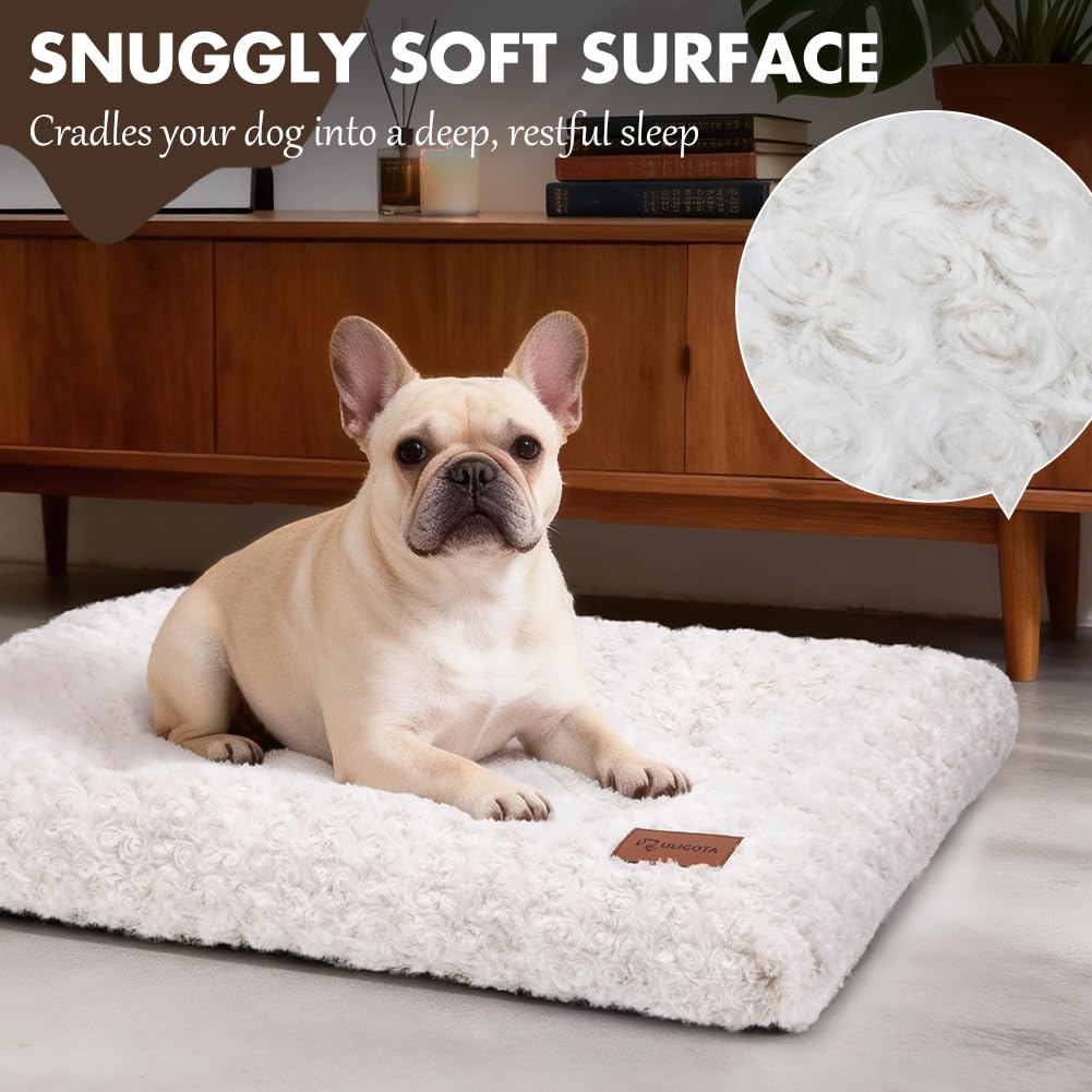 Dog Bed Crate Pad Rosette Pattern Velvet Pet Bed Anti-Slip Comfy Bed
