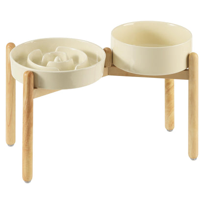 Havniva 3.2 Cup Ceramic Raised Slow Feeder Dog Bowl Set, Elevated Set