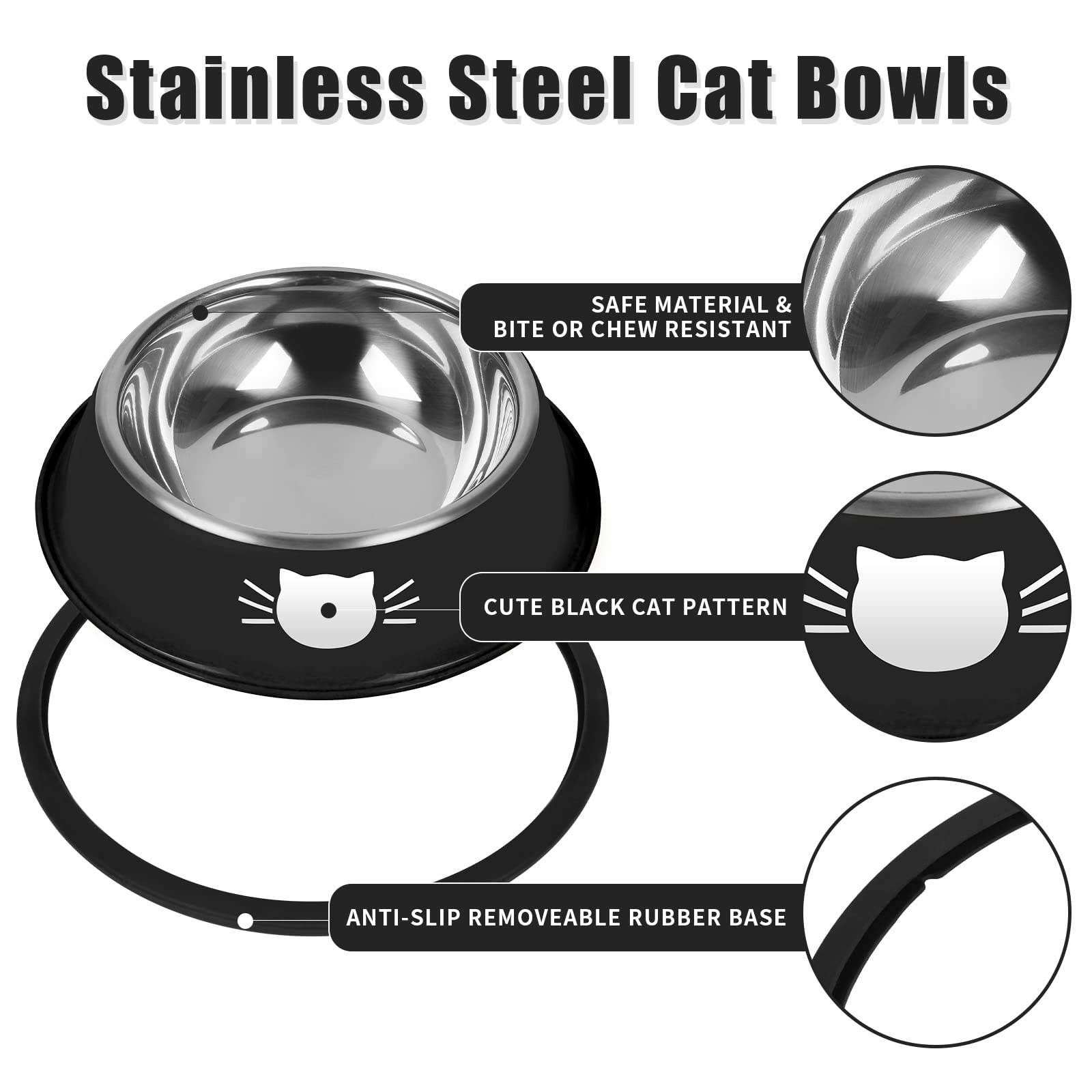 Serentive 3Pcs Cat Bowls Non-Slip Stainless Steel Small Cat Food Bowl