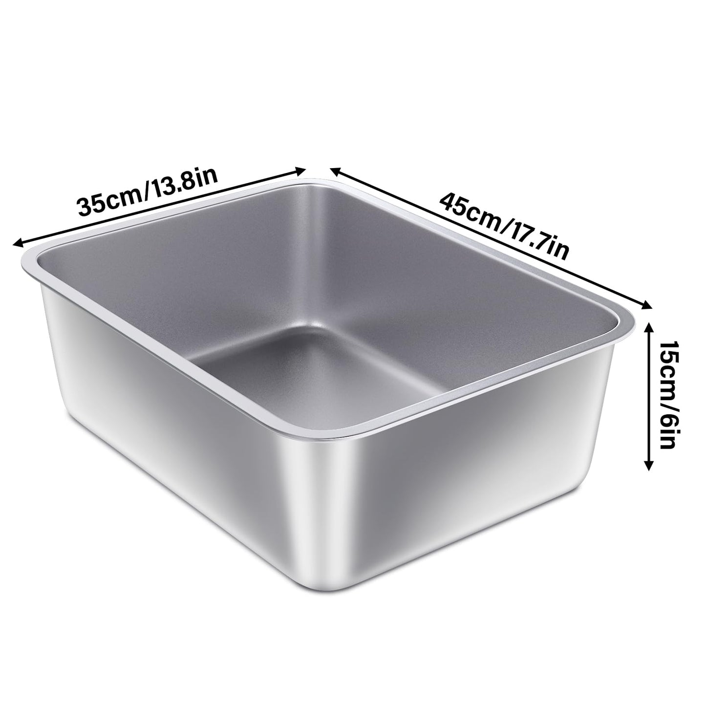 Stainless Steel Litter Box, x13. x6" Medium to Large Metal Litter Box