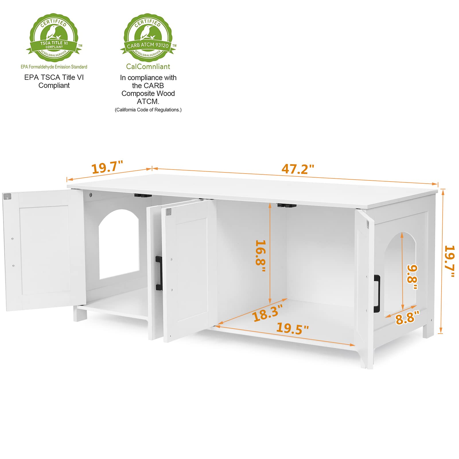 Homhedy Cat Litter Box Enclosure For 2 cats, Litter Box Furniture Box