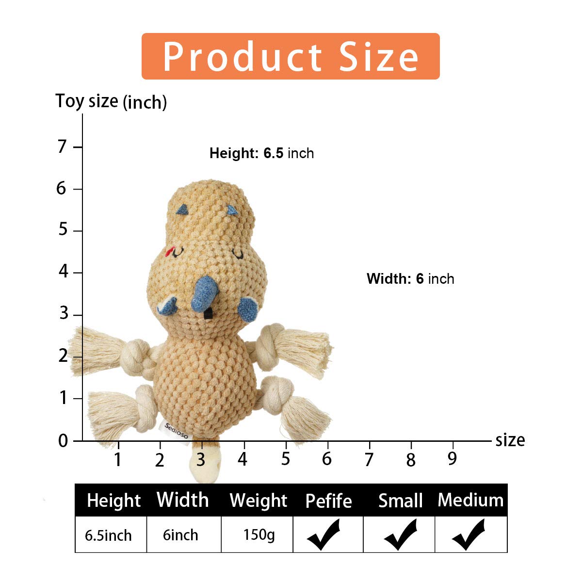 Sedioso Large Dog Toys, Cute Squeaky Dog Toy, Stuffed Animal Plush