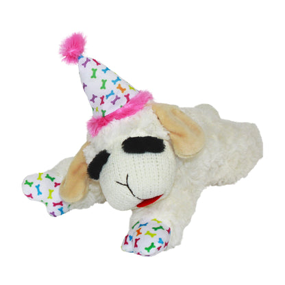 Multipet Lamb Chop Dog Plush Toy w/Birthday Hat Squeaky Toy for Plush