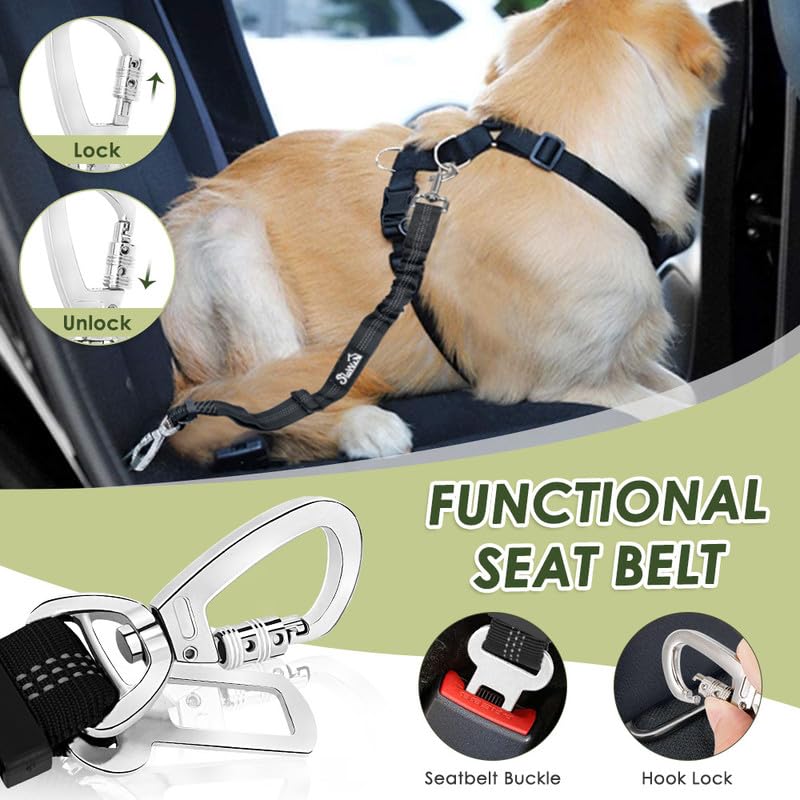 SlowTon Dog Seat Belt Harness for Car, Dog Car Harness Adjustable Seat