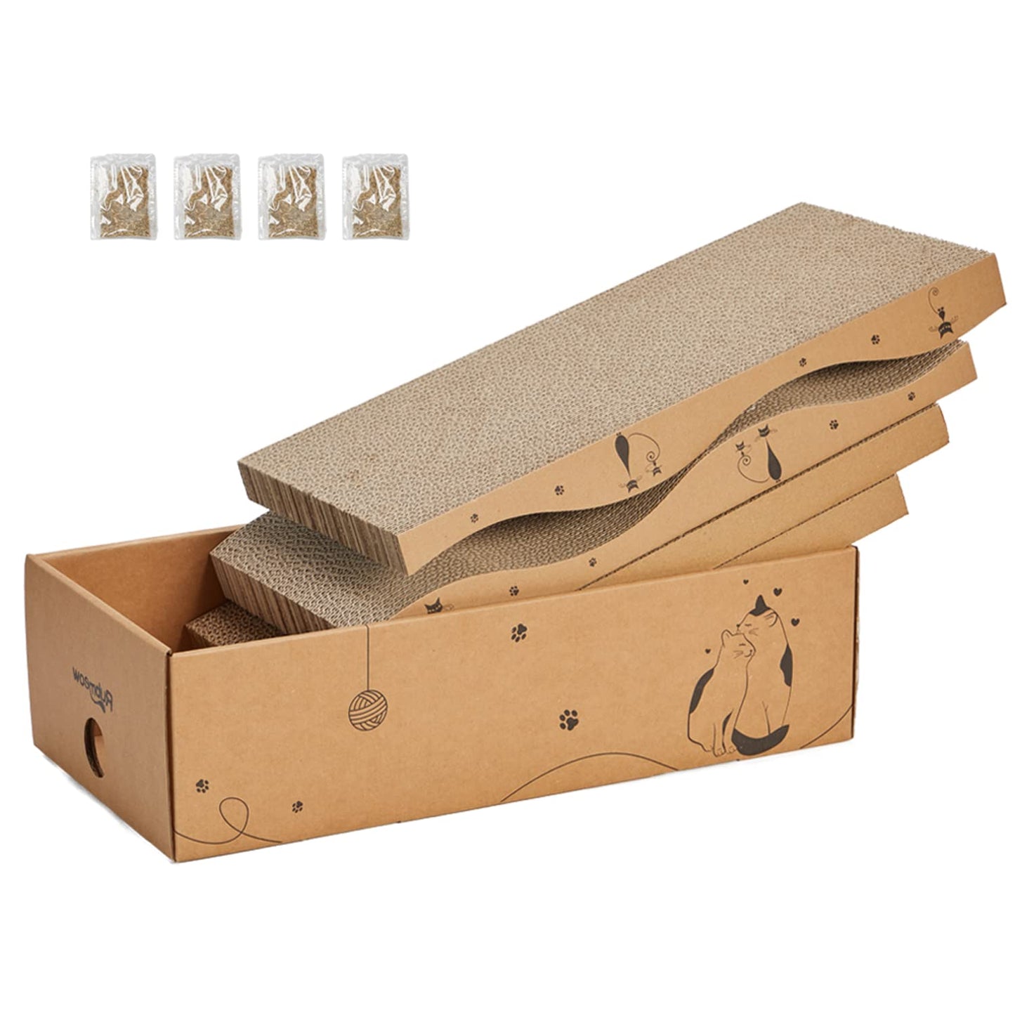 RUBMEOW Cat Scratcher Cardboard Pad Scratch Box,4pcs Scratching Board