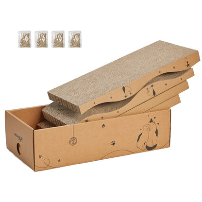 RUBMEOW Cat Scratcher Cardboard Pad Scratch Box,4pcs Scratching Board