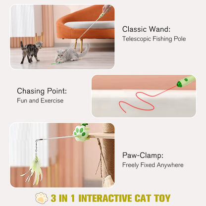 BEBOBLY 3-in-1 Retractable Cat Wand Toy for Indoor Cats Wand