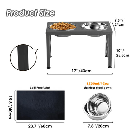 ADENGL Metal Raised Dog Bowl, 10" Height Tall Elevate Dog Feeder Mat