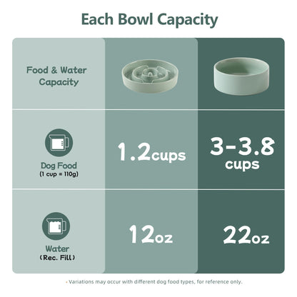 Havniva Ceramic 1.2 Cup Raised Slow Feeder Dog Bowl Set, Elevated Set