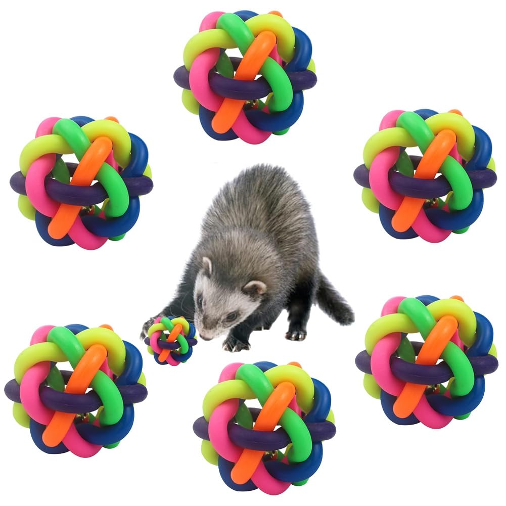 HAICHEN TEC 6 PCS Ferret Toys Ball Colorful Bouncy Rubber Balls