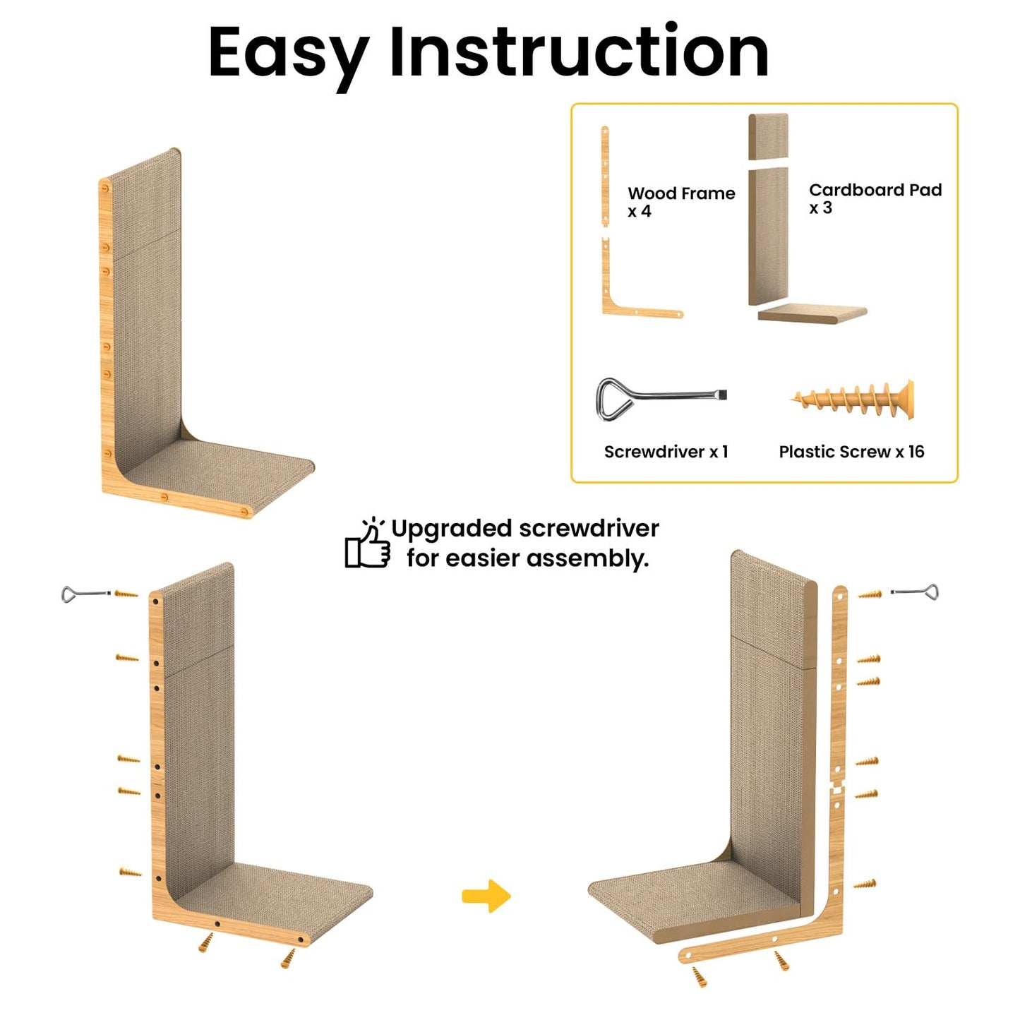 Conlun Cardboard Cat Scratcher, 23" L-Shaped Scratch Pad, Vertical Pad