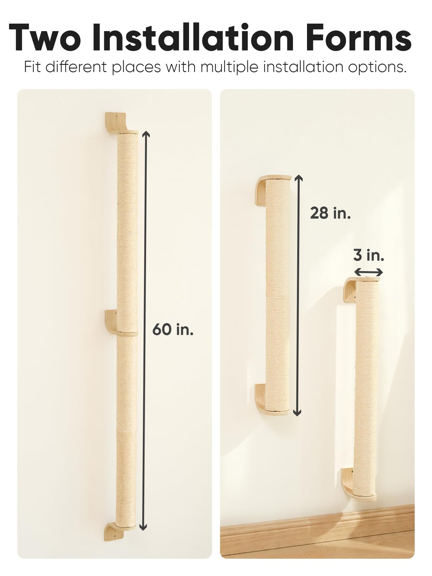 FUKUMARU Cat Wall Scratcher, 60" Tall Wall Mounted Kitten Tree