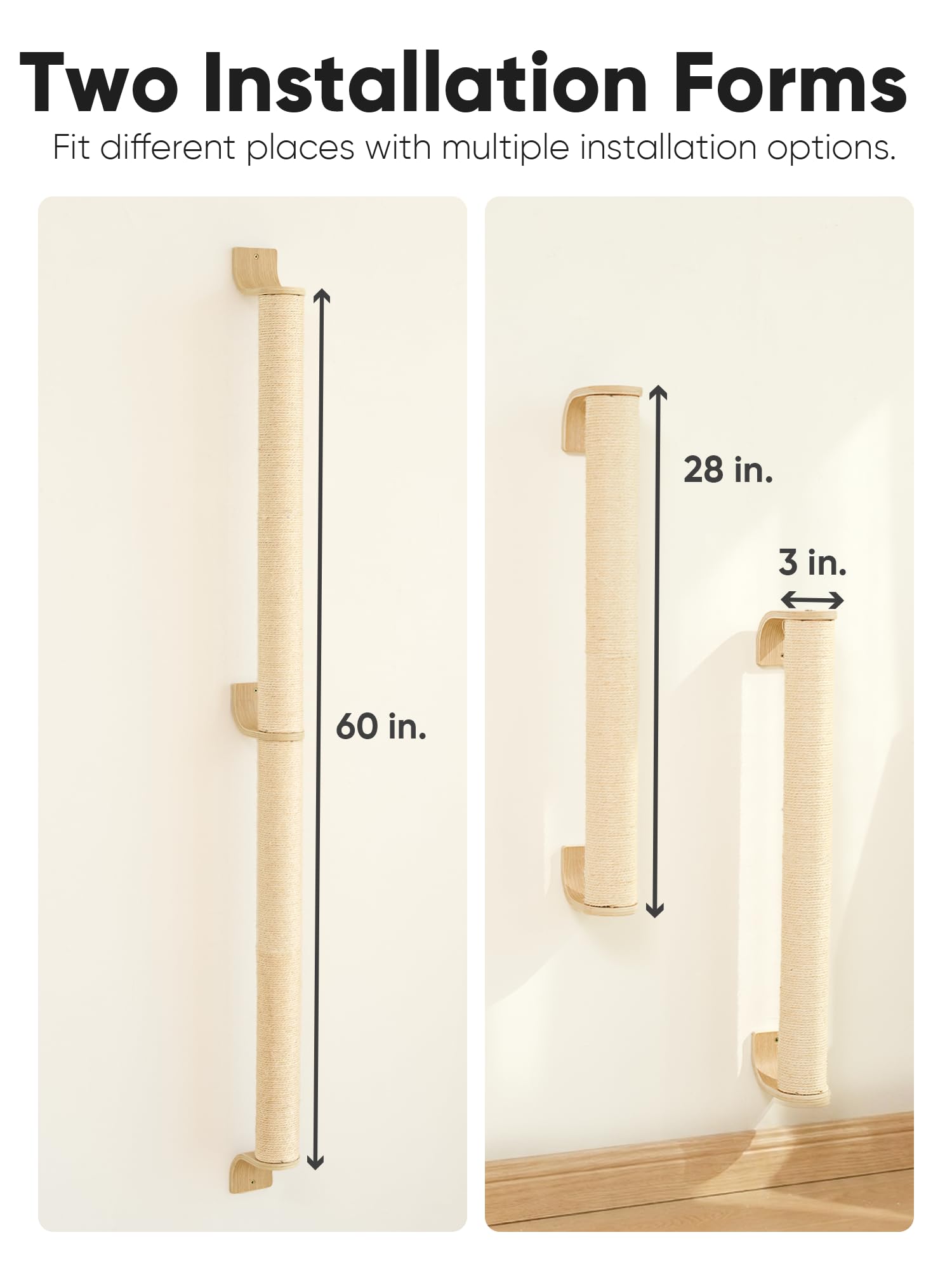 FUKUMARU Cat Wall Scratcher, 60" Tall Wall Mounted Kitten Tree
