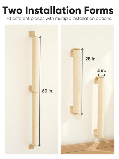FUKUMARU Cat Wall Scratcher, 60" Tall Wall Mounted Kitten Tree