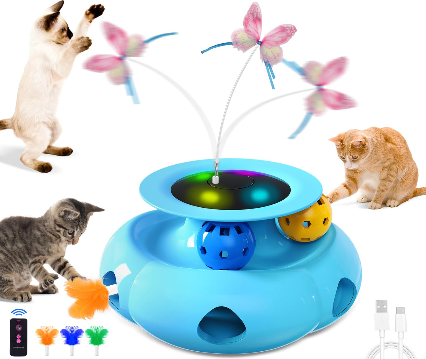 Xuyub 3in1 Interactive Cat Toys for Indoor Cats Balls