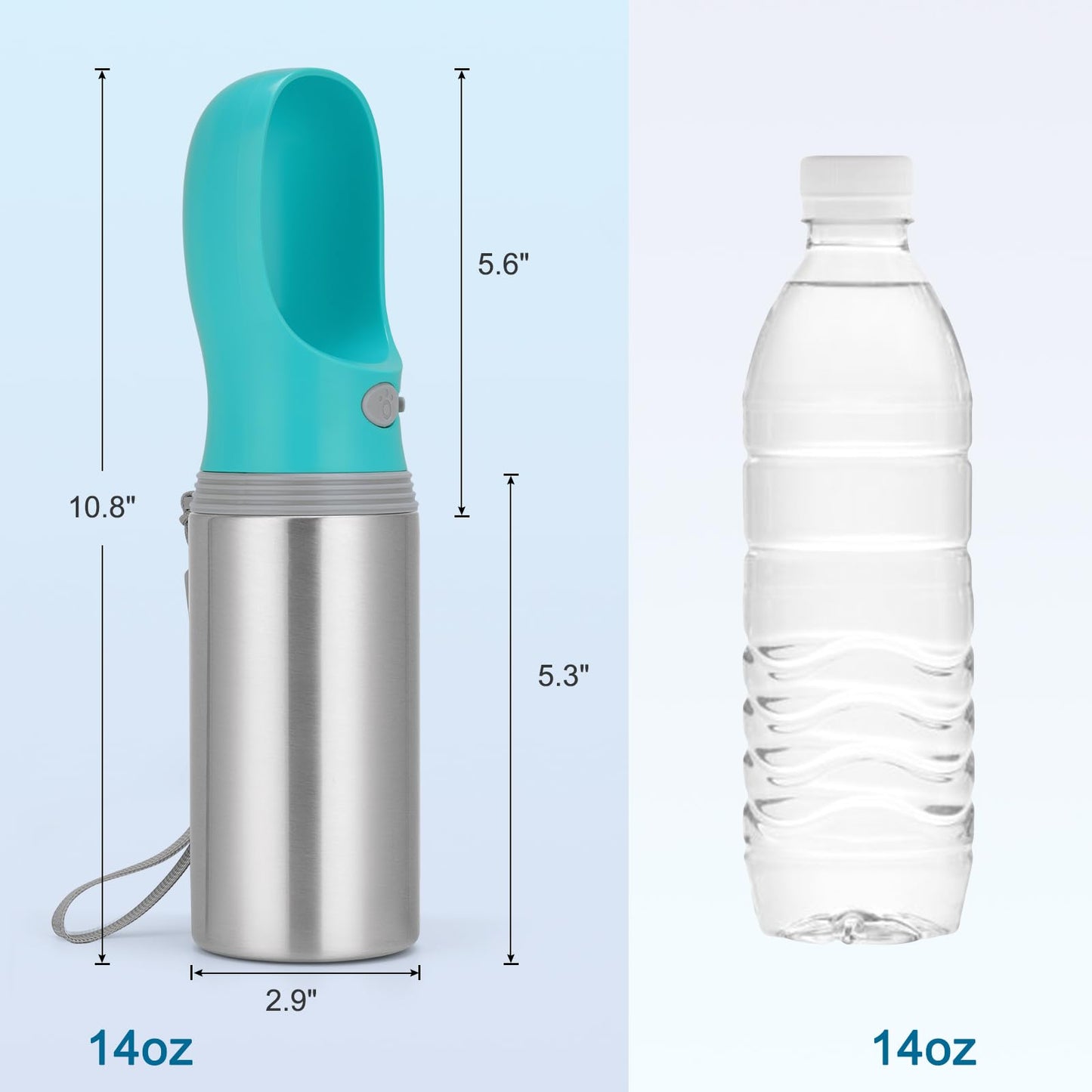 Portable Dog Water Bottle, Stainless Steel Leak Proof Puppy Dispenser