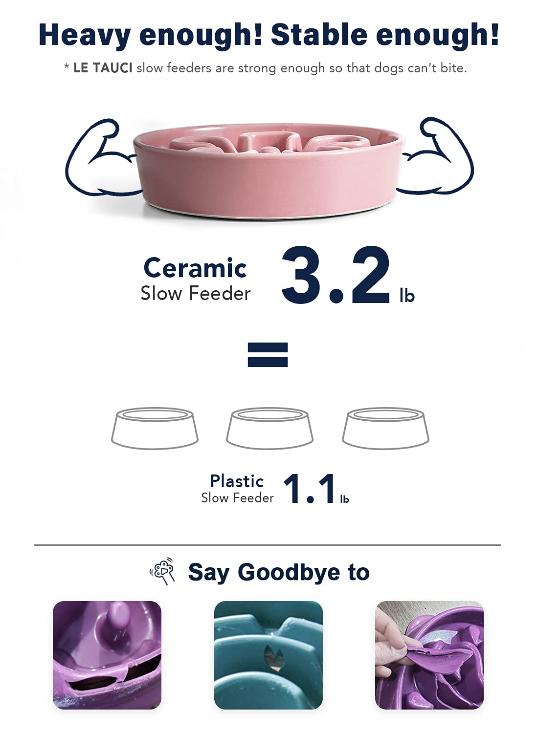 LE TAUCI Slow Feeder Dog Bowls Ceramic, 1.5 Cups Dog Food Bowl, Bowl
