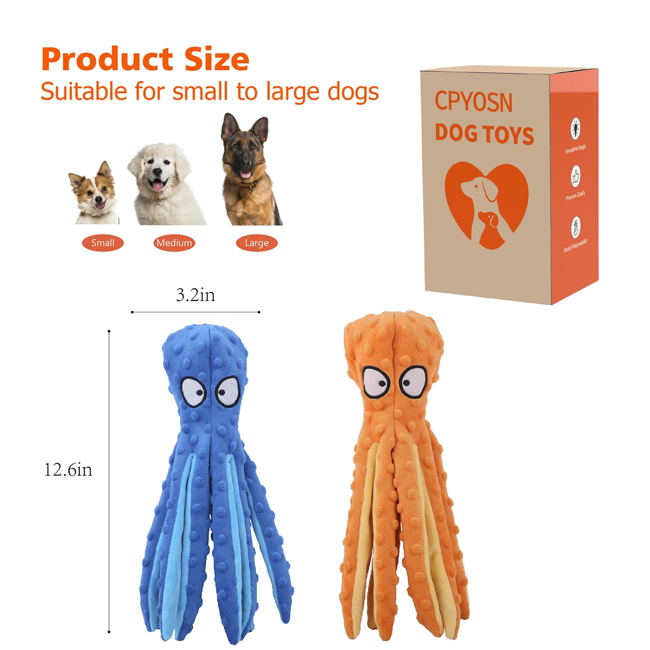 CPYOSN Octopus Squeaky Plush Dog Toys No Stuffing, Crinkle, Plush