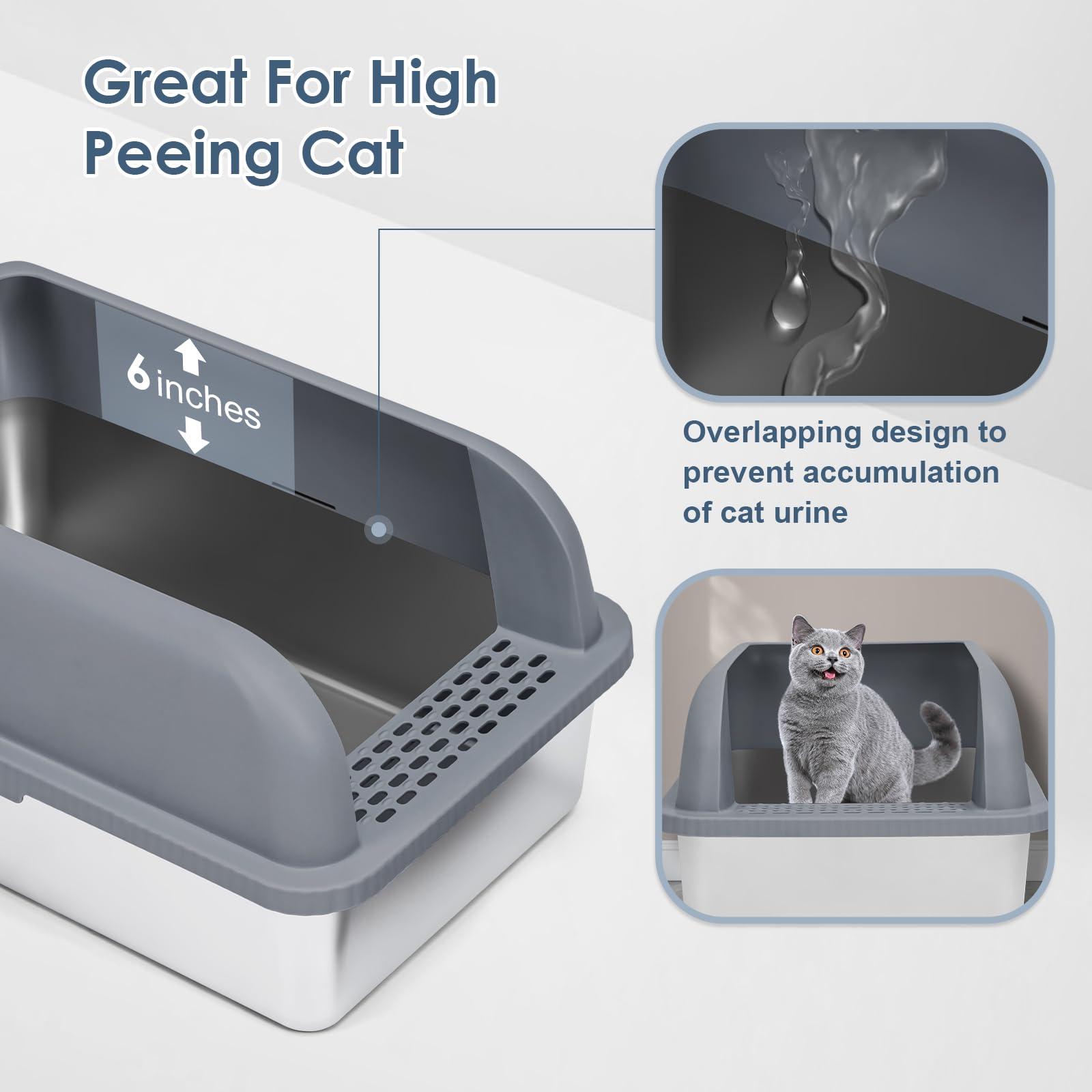 Suzzipaws Enclosed Stainless Steel Cat Litter Box with Lid Extra Tray
