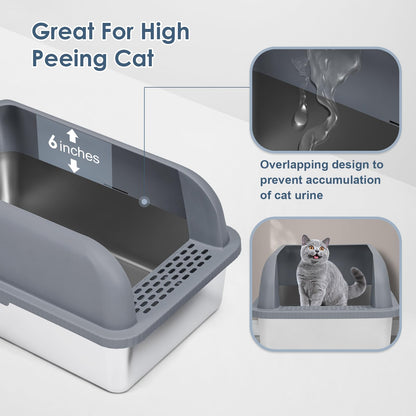 Suzzipaws Enclosed Stainless Steel Cat Litter Box with Lid Extra Tray
