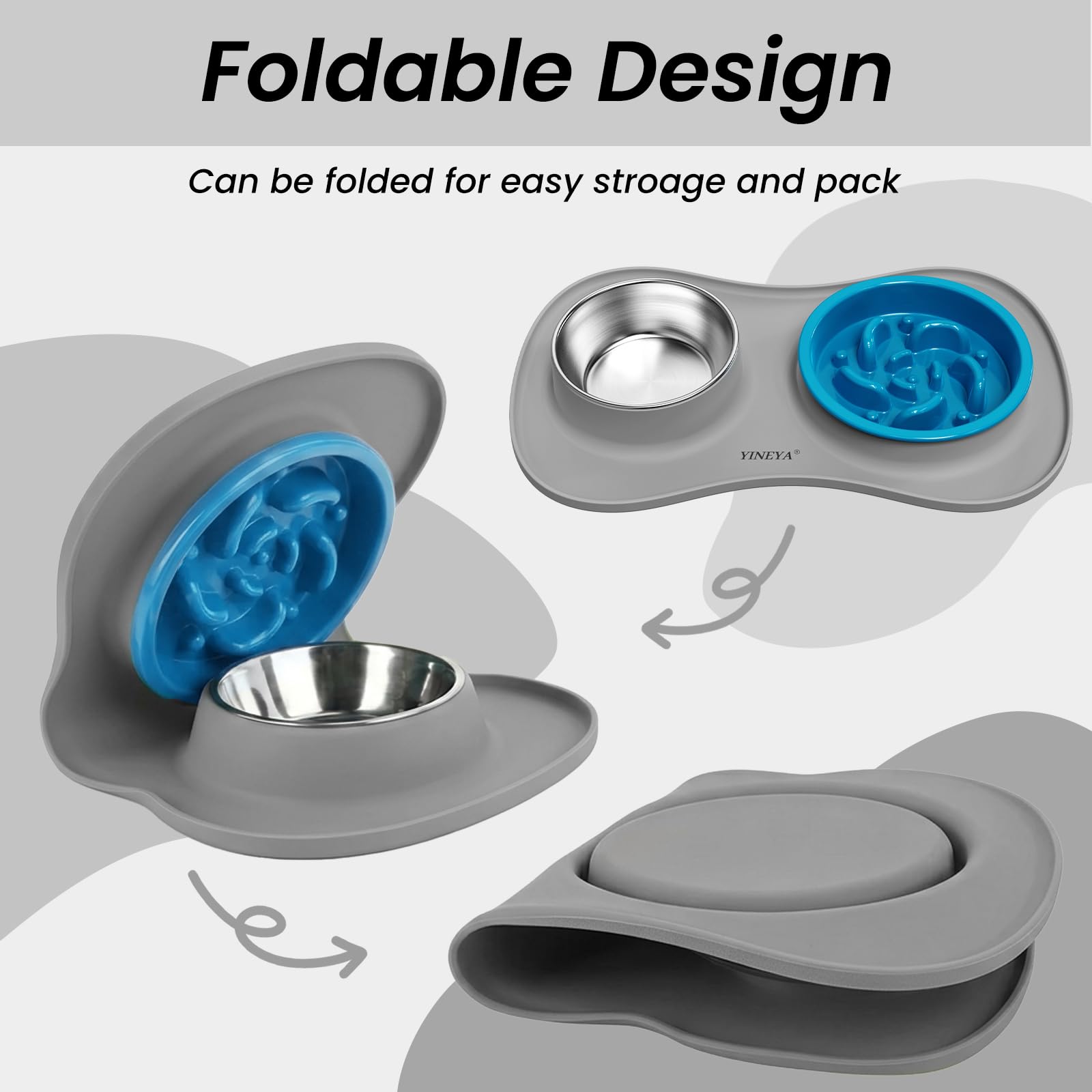 YINEYA Slow Feeder Dog Bowls Stainless Steel Food and Water Bowl Mat
