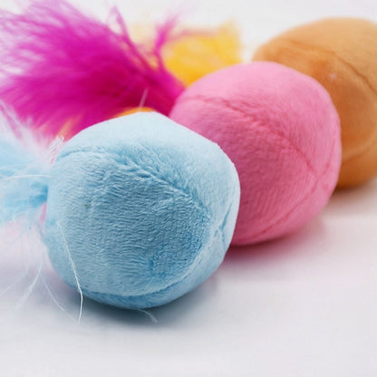 PETFAVORITES Furry Rattle Ball Cat Toy with Feather and Catnip