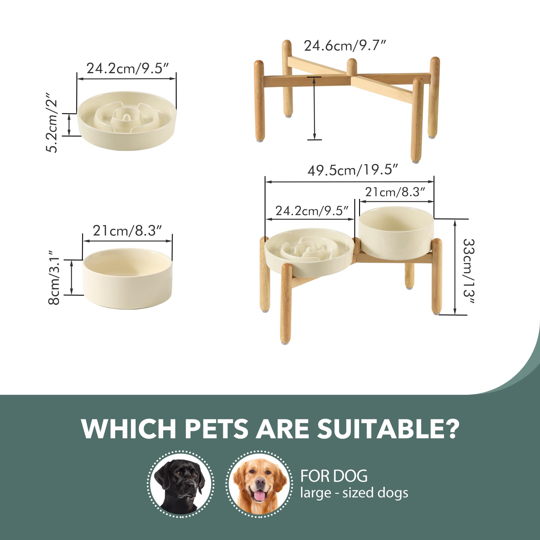 Havniva 3.2 Cup Ceramic Raised Slow Feeder Dog Bowl Set, Elevated Set