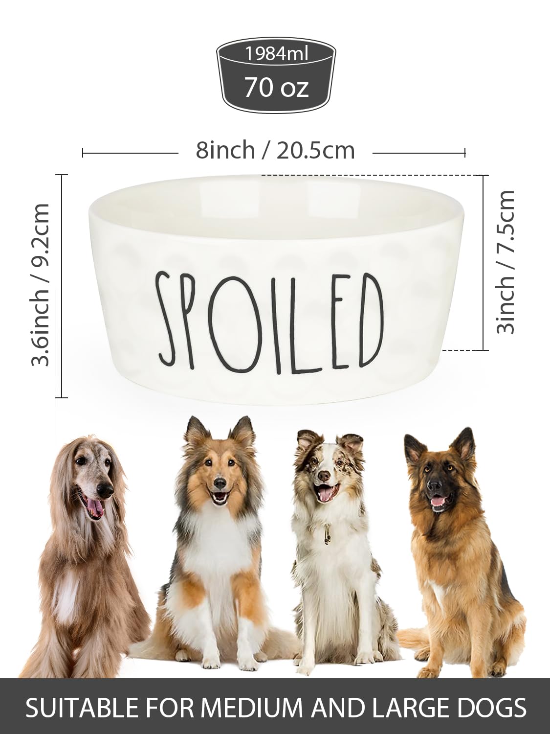 WoofinPets Ceramic Dog Bowl 8'' Non-Slip Feeder