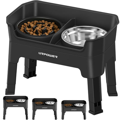URPOWER 3-in-1 Elevated Dog Bowls Mess Proof Double Deck 4 Height Bowl