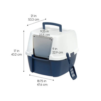 IRIS USA Cat Litter Box Large with Front Door Flap, Covered Box