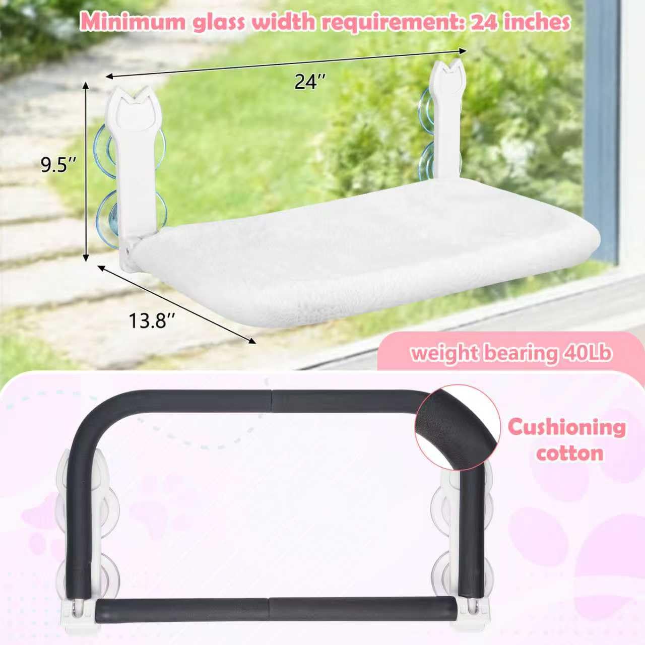 2 Pack Cat Window Perch,Cat Window Hammock Cordless Foldable Bed