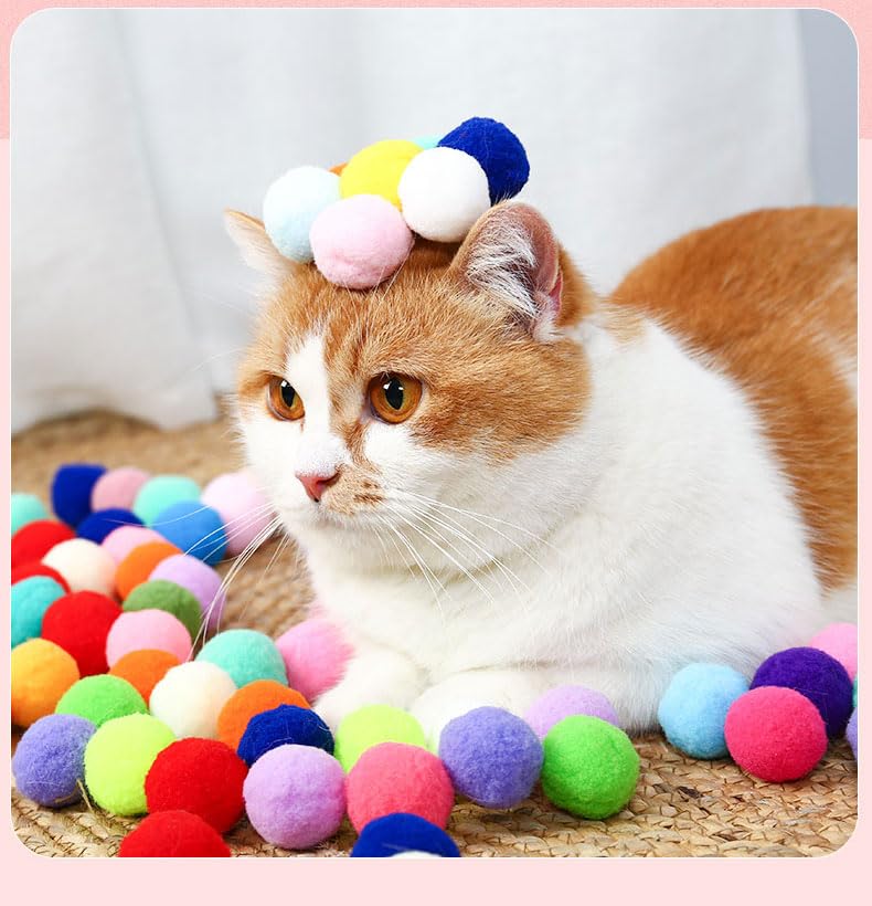 3MNSCD 100pcs Cat Toy Ball Launcher Set Fun Colorful Plush Self Set