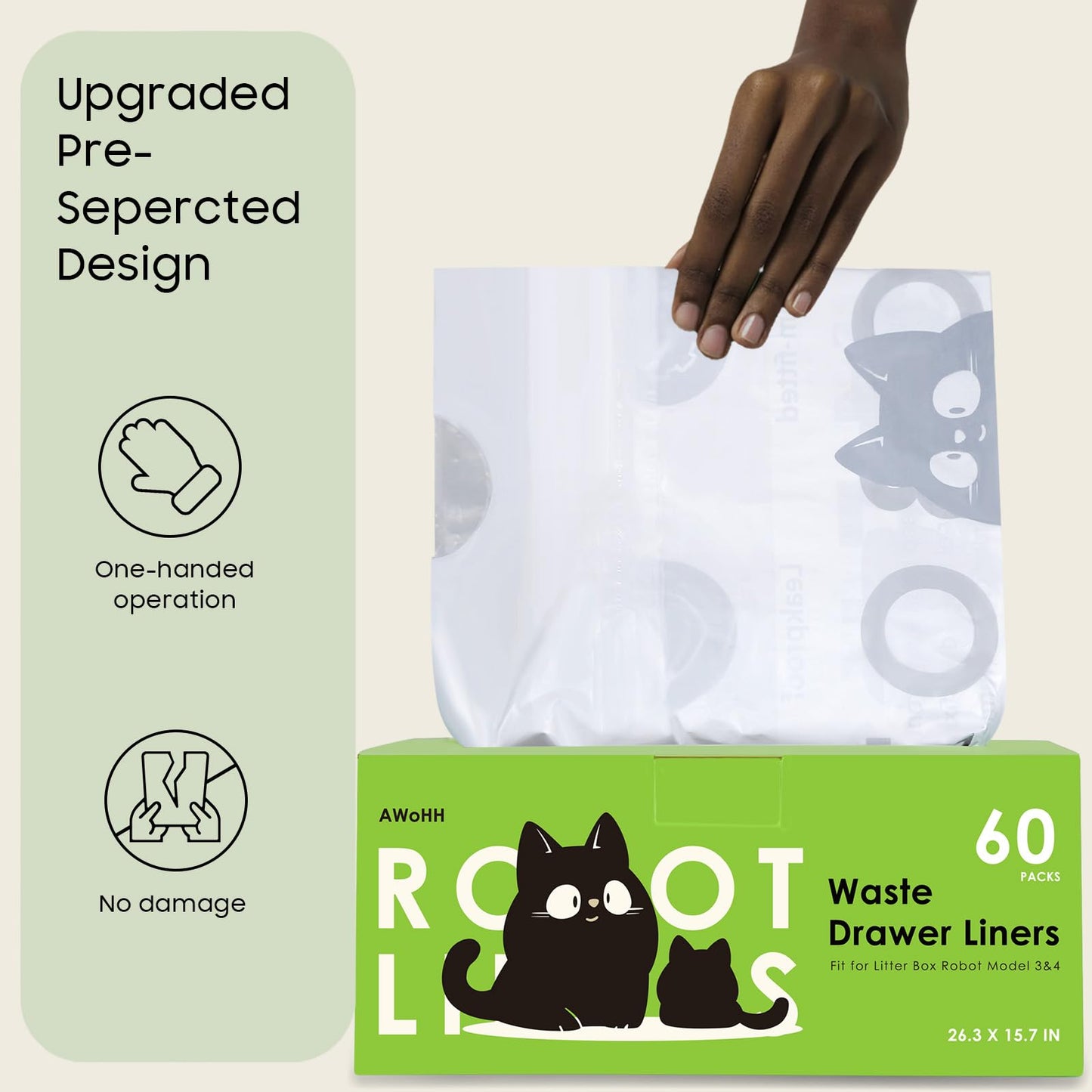 AWoHH 60 Tidy Draw-Pack Cat Litter Box Robot Model 5/4/3 Waste Box